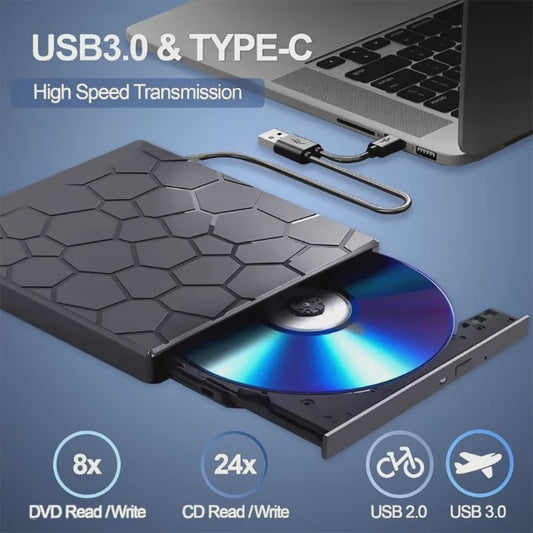 Externe DVD/CD Brander & Speler met USB 3.0 en Type-C - 7-in-1 Multifunctionele Drive