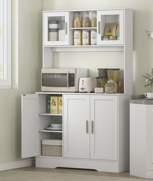 HOMCOM Keuken Buffetkast Scandinavisch Wit met Glazen Deuren en Open Vakken