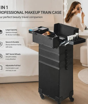 Professionele Make-up Koffer met Aluminium Frame - 5-in-1 Organisatie & 360° Wielen