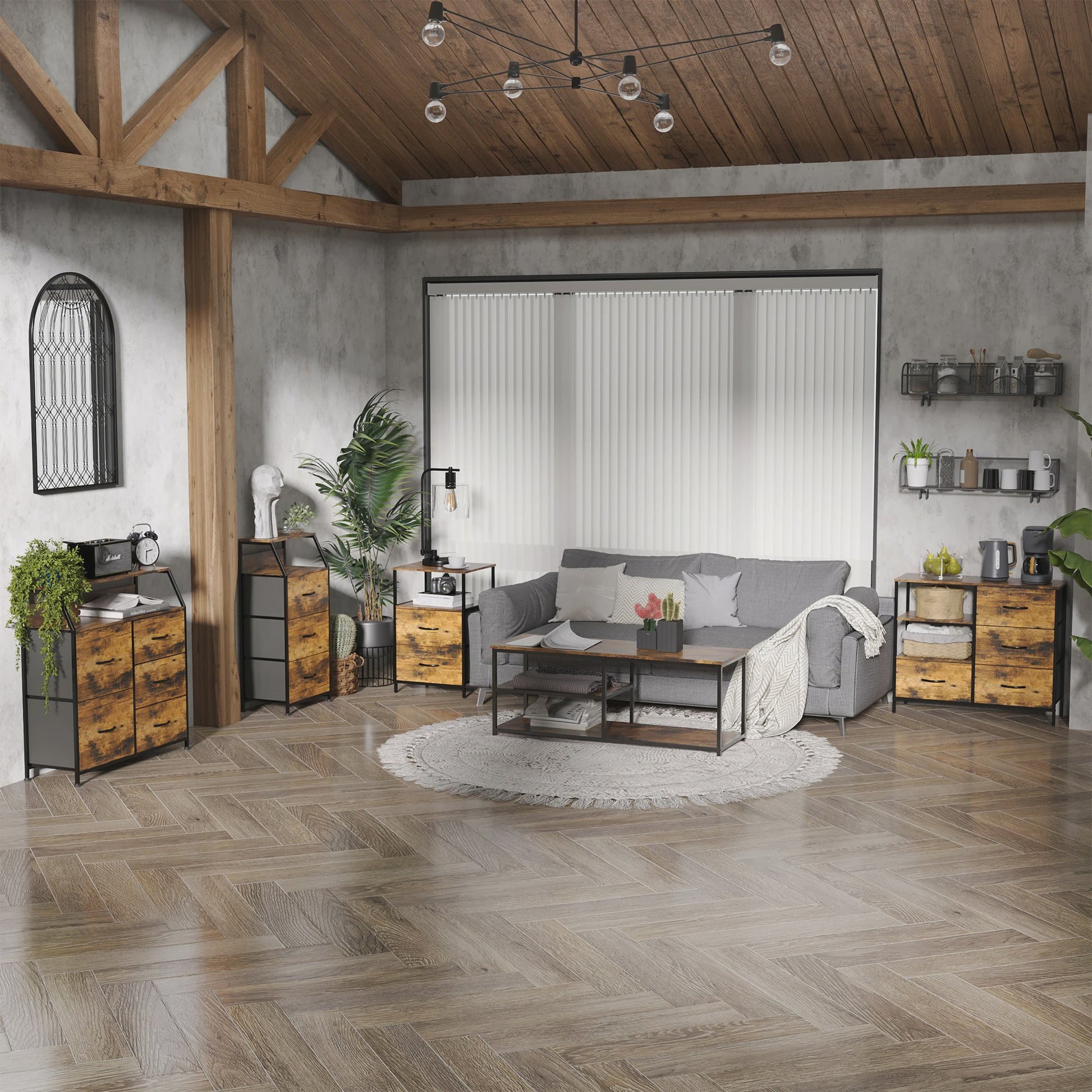 Industriële Ladekast met 3 Lades en 2 Open Planken - 44x29x92 cm