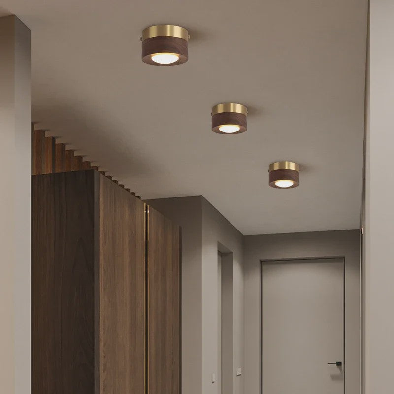 Moderne Houten Plafondlamp met LED - Essenhout & Walnoot - Sfeervolle Verlichting voor Hal, Woonkamer, Portiek
