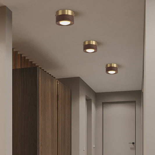 Moderne Houten Plafondlamp met LED - Essenhout & Walnoot - Sfeervolle Verlichting voor Hal, Woonkamer, Portiek