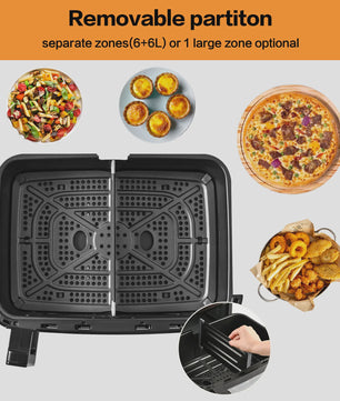 XXL Airfryer 12L met Dubbele Kamer, Touchscreen & 8 Programma's