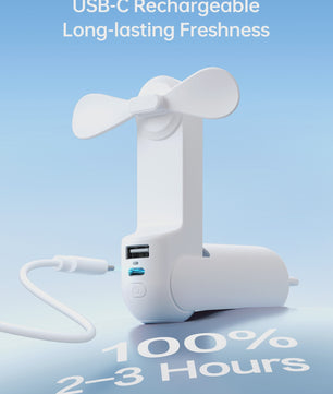 JISULIFE Draagbare Mini Ventilator: 3-in-1 USB Oplaadbaar met Powerbank & Zaklamp (4500mAh)