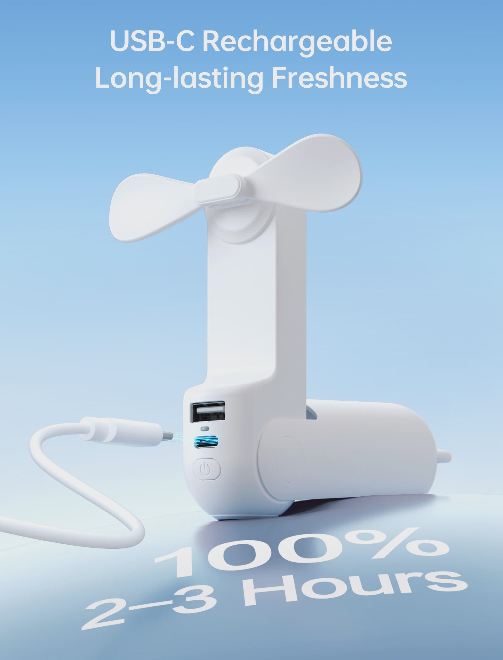 JISULIFE Draagbare Mini Ventilator: 3-in-1 USB Oplaadbaar met Powerbank & Zaklamp (4500mAh)
