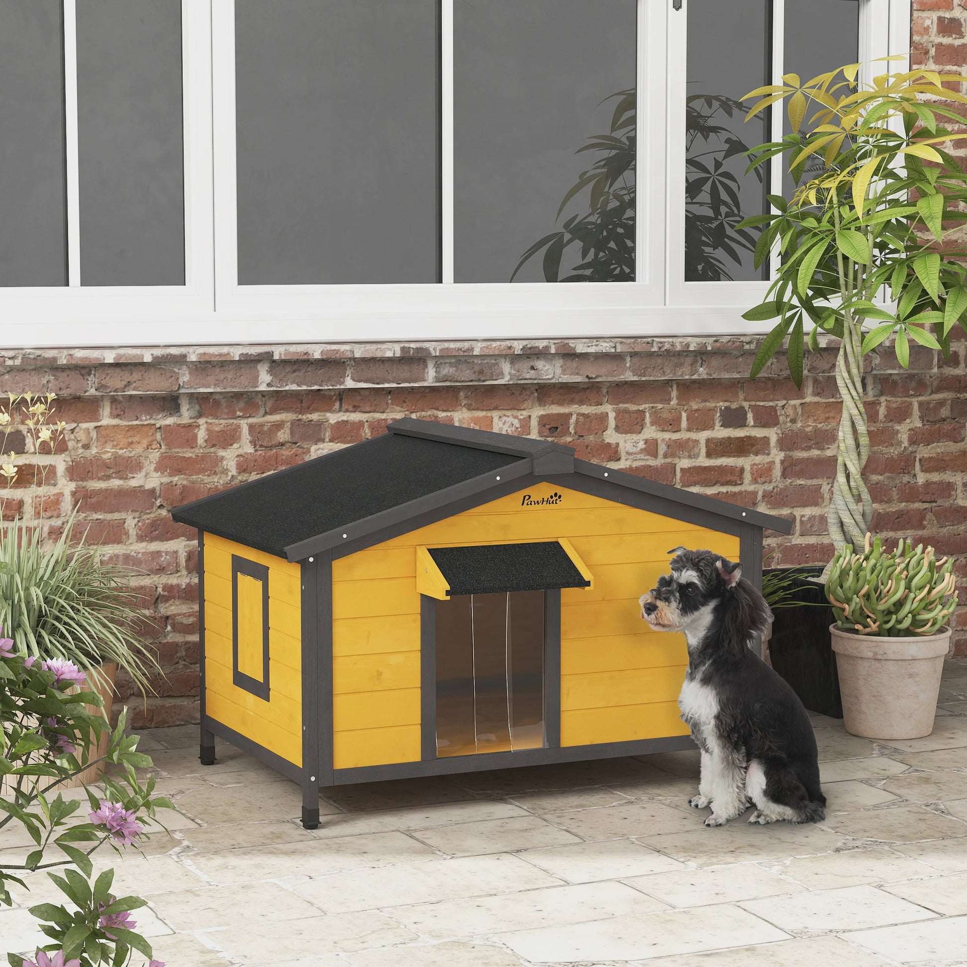 Pawhut Houten Buitenren voor Honden met Bitumen Dak - 97x72x65cm