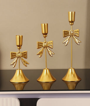 Luxe Gouden Kandelaar Set met Strik - Sfeervolle Decoratie