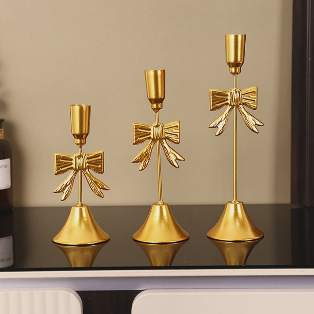 Luxe Gouden Kandelaar Set met Strik - Sfeervolle Decoratie