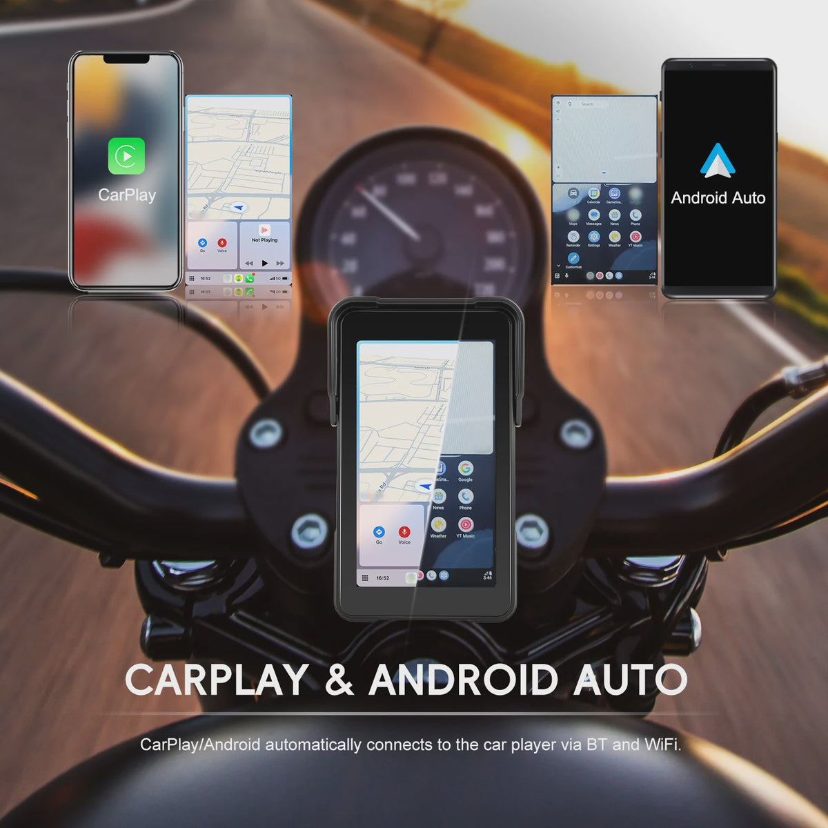 5" Smart Motorfiets Display met CarPlay, Android Auto & IP68 Waterdicht