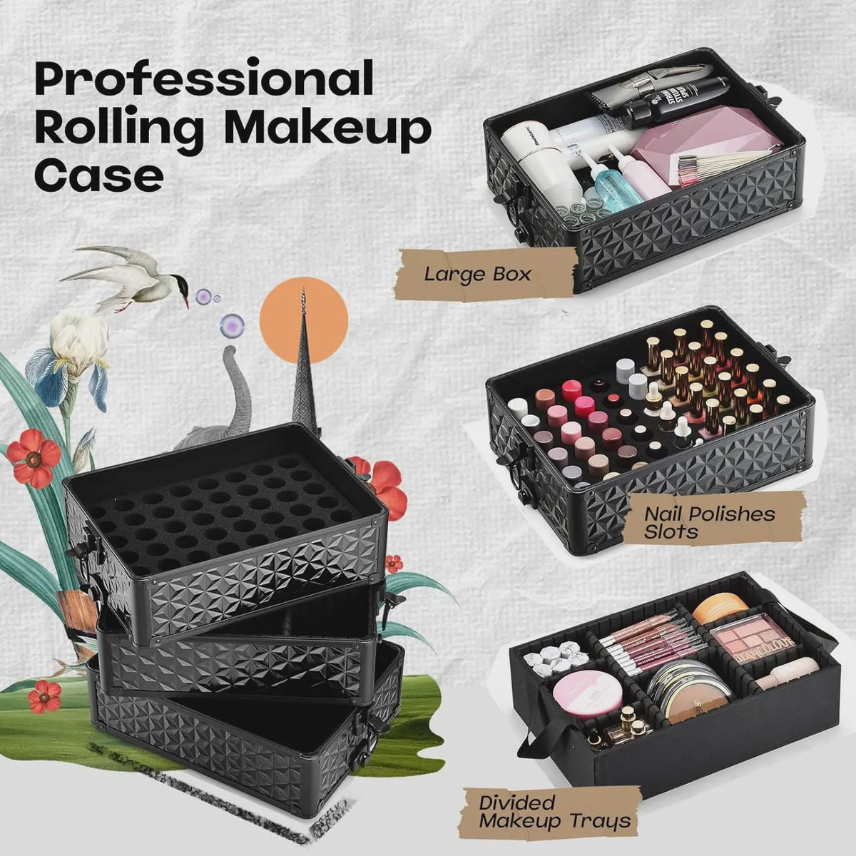 Professionele Make-up Koffer op Wielen - Extra Groot & Rolbaar