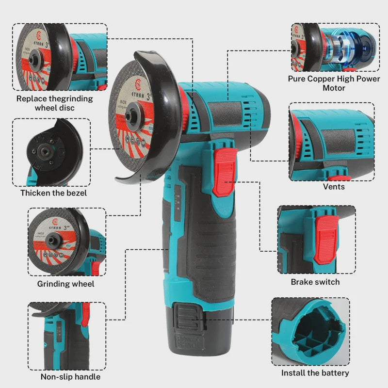 12V Snoerloze Haakse Slijper Kit - Compacte Mini Polijst- en Snijmachine voor Doe-het-zelf