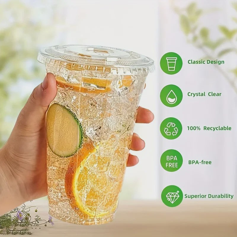 50x Plastic Bekers met Deksel (12/16 OZ) - Ideaal voor Koude Dranken, Smoothies & Feestjes