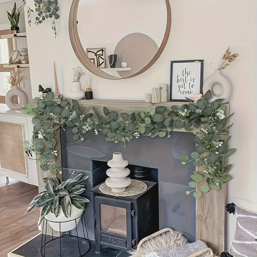 Kunst Eucalyptus Slier met Witte Bloesems - 180cm Decoratieve Slir voor Binnen & Buiten