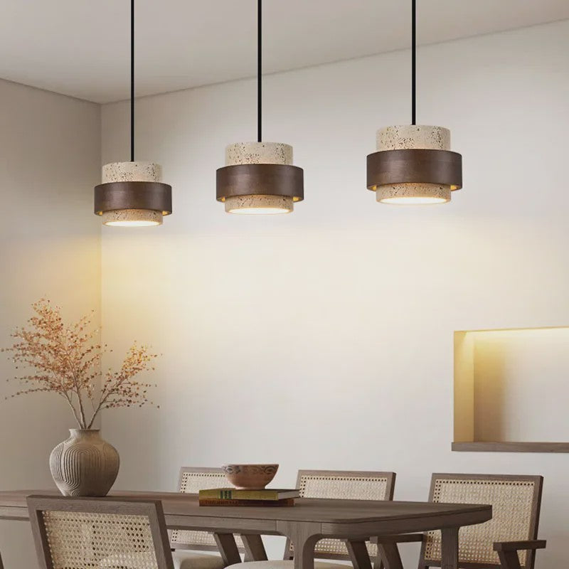 Moderne LED Hanglamp Hout & Natuursteen - Verstelbaar - Sfeervol voor Eetkamer & Slaapkamer