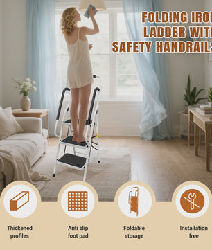 Opvouwbare ijzeren trap met handgrepen en antislip treden - Veilig en compact