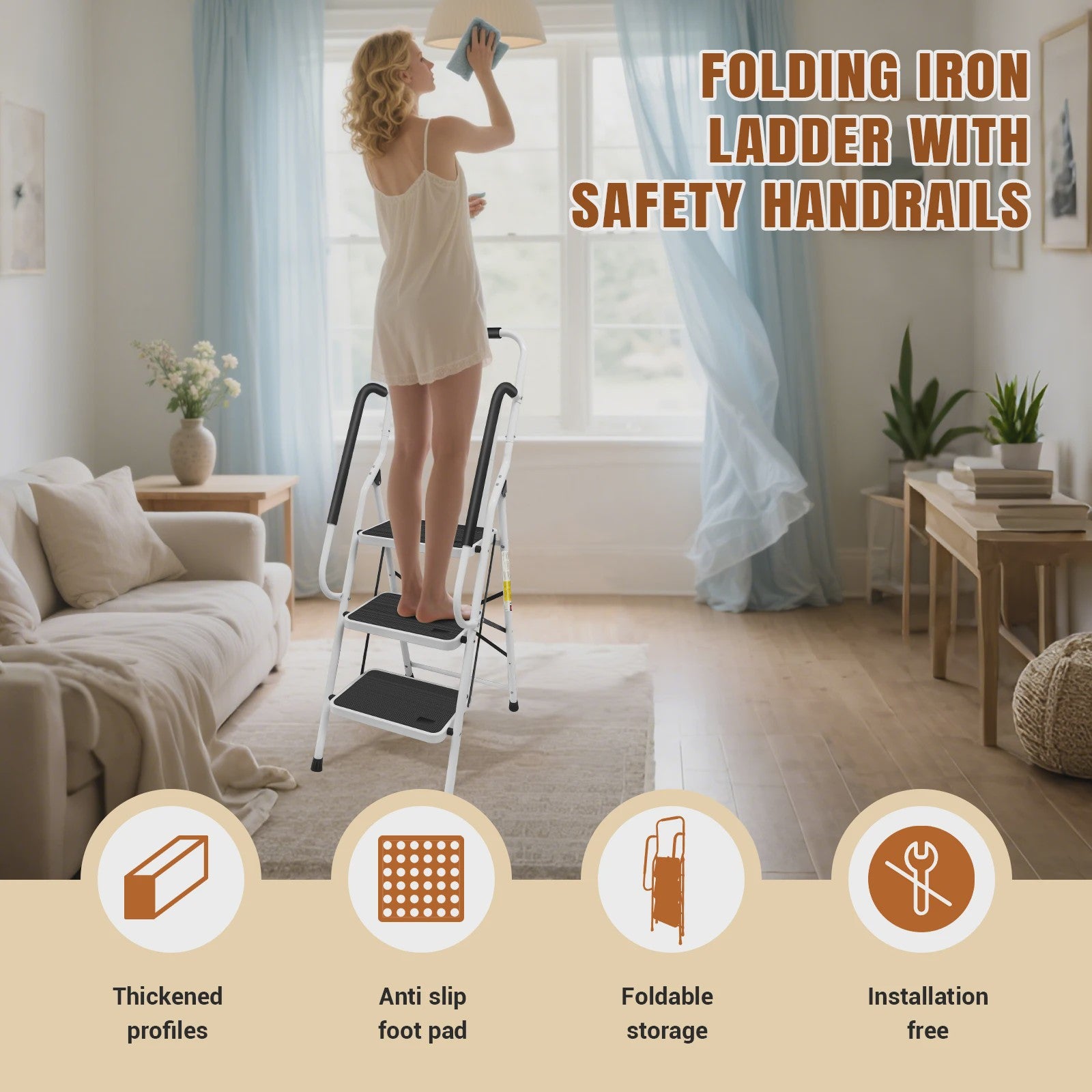 Opvouwbare ijzeren trap met handgrepen en antislip treden - Veilig en compact