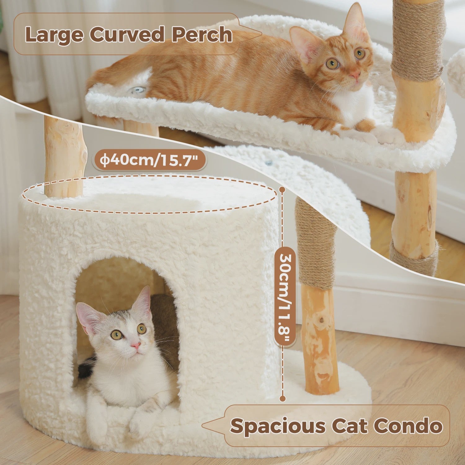 Luxe Kattenboom met Natuurlijk Hout, Wicker Mand & Krabpalen - Comfortabel Kattenhuis