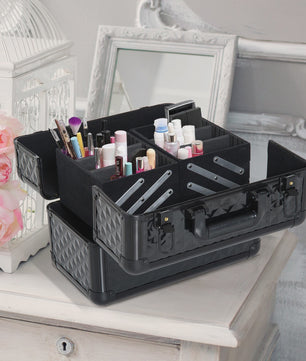 Professionele Make-up Koffer met 4 Vakken en Verstelbare Indeling - Zwart