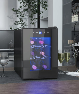Compacte Wijnkoelkast voor 6 Flessen met LED-verlichting en Instelbare Temperatuur