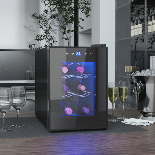 Compacte Wijnkoelkast voor 6 Flessen met LED-verlichting en Instelbare Temperatuur