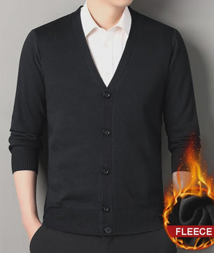 Heren Fleece Cardigan Jas - Gebreide V-hals Trui voor Herfst & Winter