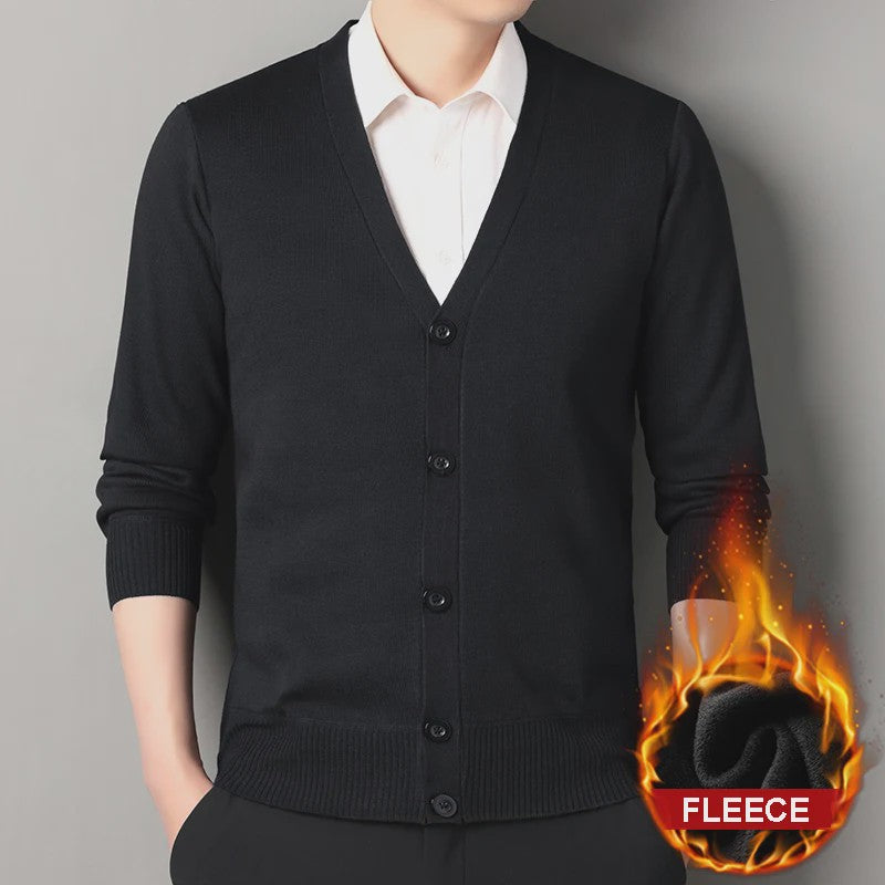 Heren Fleece Cardigan Jas - Gebreide V-hals Trui voor Herfst & Winter