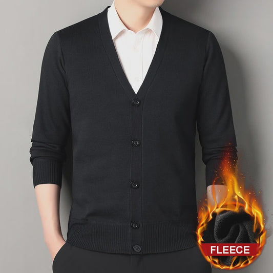 Heren Fleece Cardigan Jas - Gebreide V-hals Trui voor Herfst & Winter