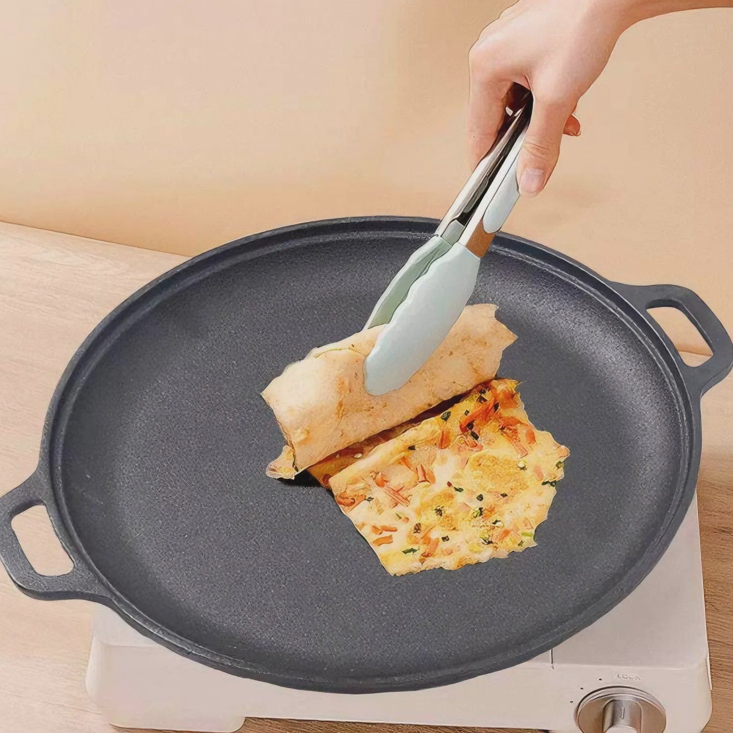Gietijzeren Pizza Pan met Anti-aanbaklaag - Plat Bodem, Geschikt voor Inductie & Gas