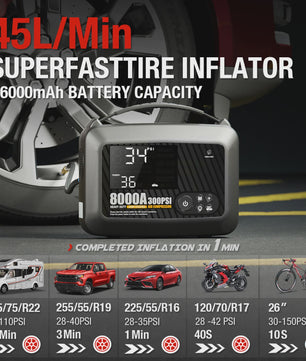Krachtige 8000A Jump Starter met Luchtpomp - Heavy Duty Auto Startbooster 12V