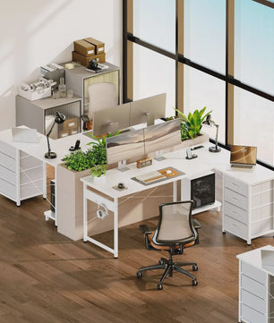 Wit L-vormig Hoekbureau met 4 Lades, Geïntegreerde Socket & USB Oplaadpoort - 155x110 cm