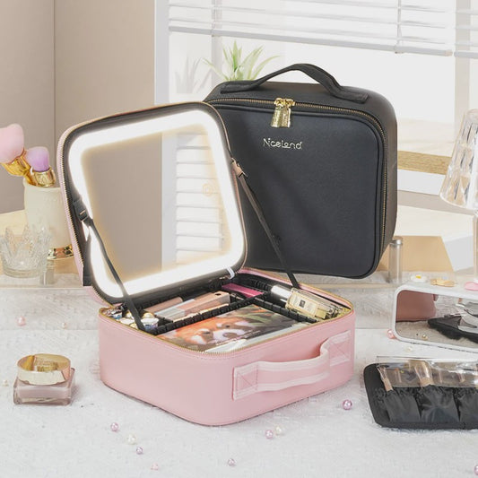 Draagbare Make-up Koffer met Verlichte Spiegel en Verstelbare Vakken - Ideaal voor Cosmetica & Cadeau