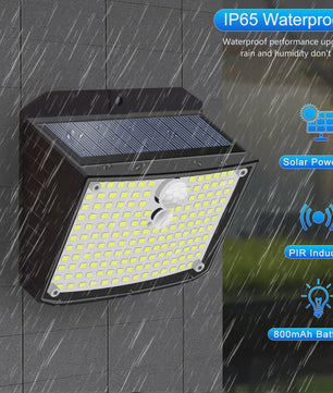 Solar Wandlamp met 158 LED's, Bewegingssensor & 3 standen - Waterdicht