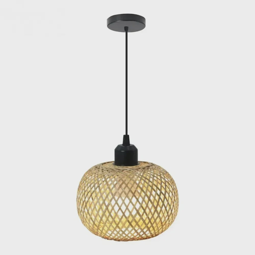 Retro Bamboe Hanglamp Bolvormig - Verstelbare Plafondlamp met Handgeweven Rattan