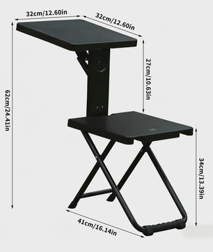 Draagbare Klapstoel met Schrijftafel - Ideaal voor Camping, Vissen, Strand - Zwart, 150kg
