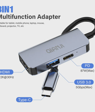 USB-C Hub met HDMI, 100W PD Opladen & USB 3.0 Poort - Universele Adapter