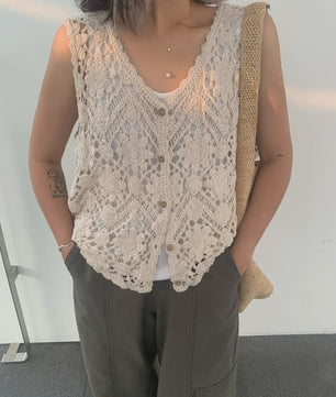 Gehaakt Vest Dames met Bloemen Borduurwerk - Zomer Boho Festival Cardigan