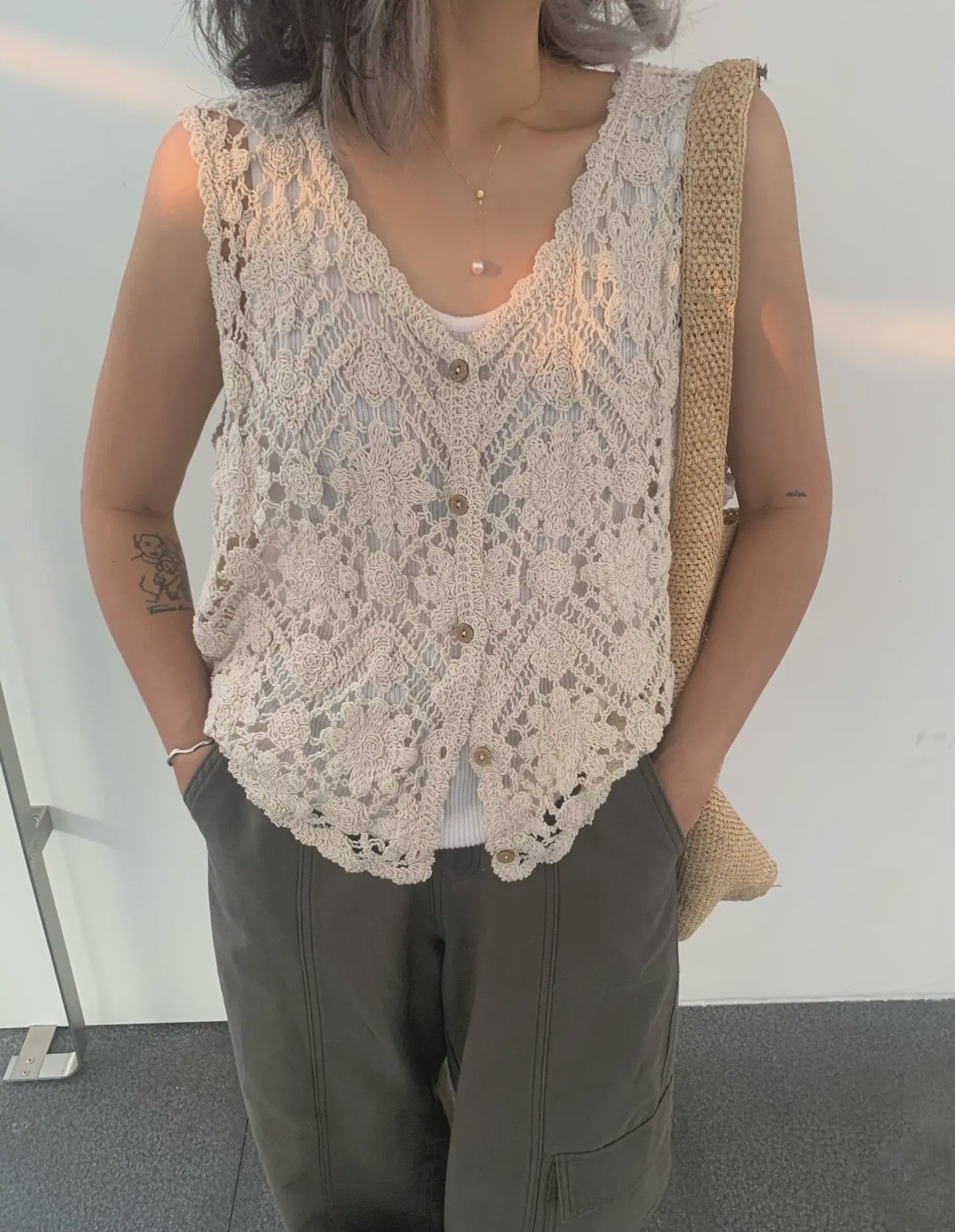 Gehaakt Vest Dames met Bloemen Borduurwerk - Zomer Boho Festival Cardigan