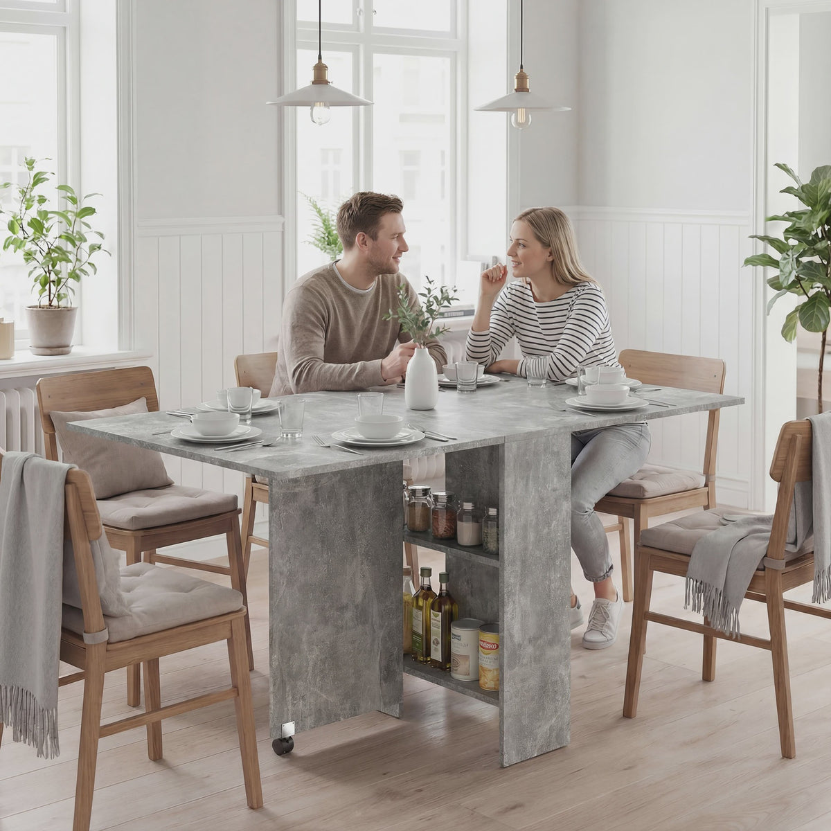 HOMCOM Multifunctionele Klaptafel - Eetkamertafel op Wielen met 2 Opbergvakken - 140x75x74 cm