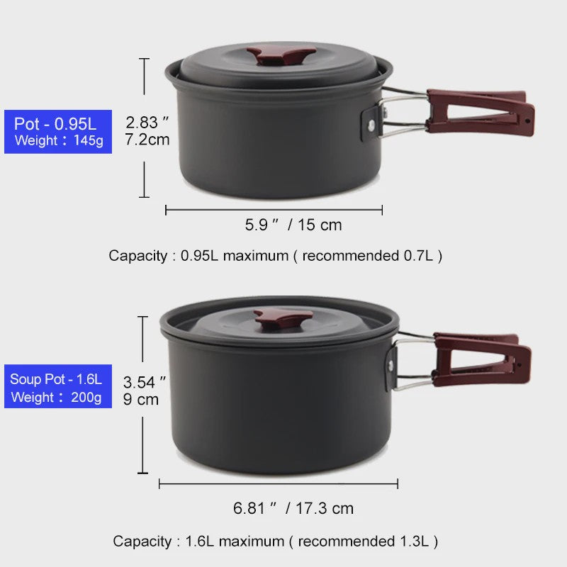 Widesea Camping Kookset Outdoor Potten & Pannen Set met Waterkoker & Bestek