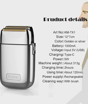 Kemei TX1 All-metal Elektrische Scheerapparaat - Draadloos, Oplaadbaar & Precisie Trimmer