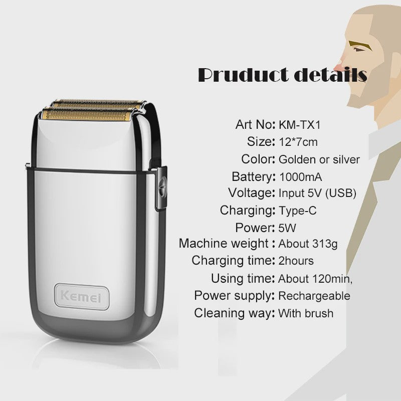 Kemei TX1 All-metal Elektrische Scheerapparaat - Draadloos, Oplaadbaar & Precisie Trimmer