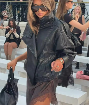 Dames Zwarte Oversized Faux Leren Jas - Chic Streetwear Stijl