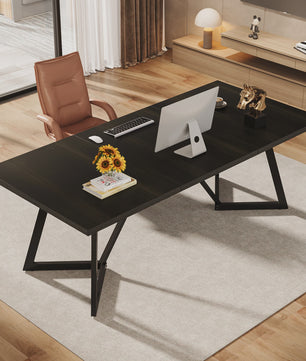 Tribesigns 180cm Executive Bureau - Modern Zwart Bureau met Metalen Frame