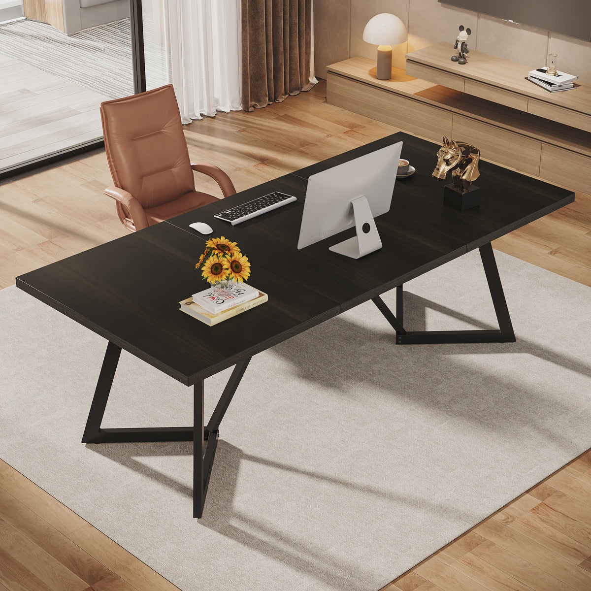 Tribesigns 180cm Executive Bureau - Modern Zwart Bureau met Metalen Frame