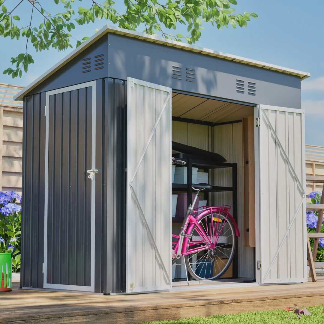 Metalen Tuinhuis 4x8FT met Dubbele Deuren - Grijze Opbergruimte voor Tuin & Terras