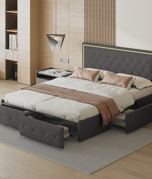 Modern Kunstlederen Bed met Lades en Opbergruimte - Stijlvol Dubbelbed