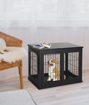 Hondenkooi Meubel met 3 Deuren - MDF - Max. 30 kg - Zwart