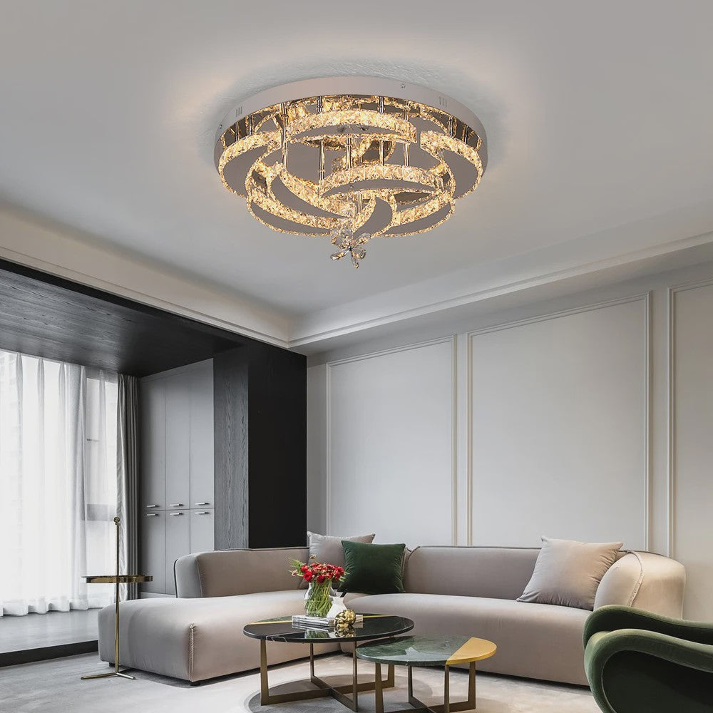 Luxe Kristallen Plafondlamp - Modern LED Verlichting met Dimbare Helderheid en Kleurtemperatuur voor Woonkamer en Eetkamer