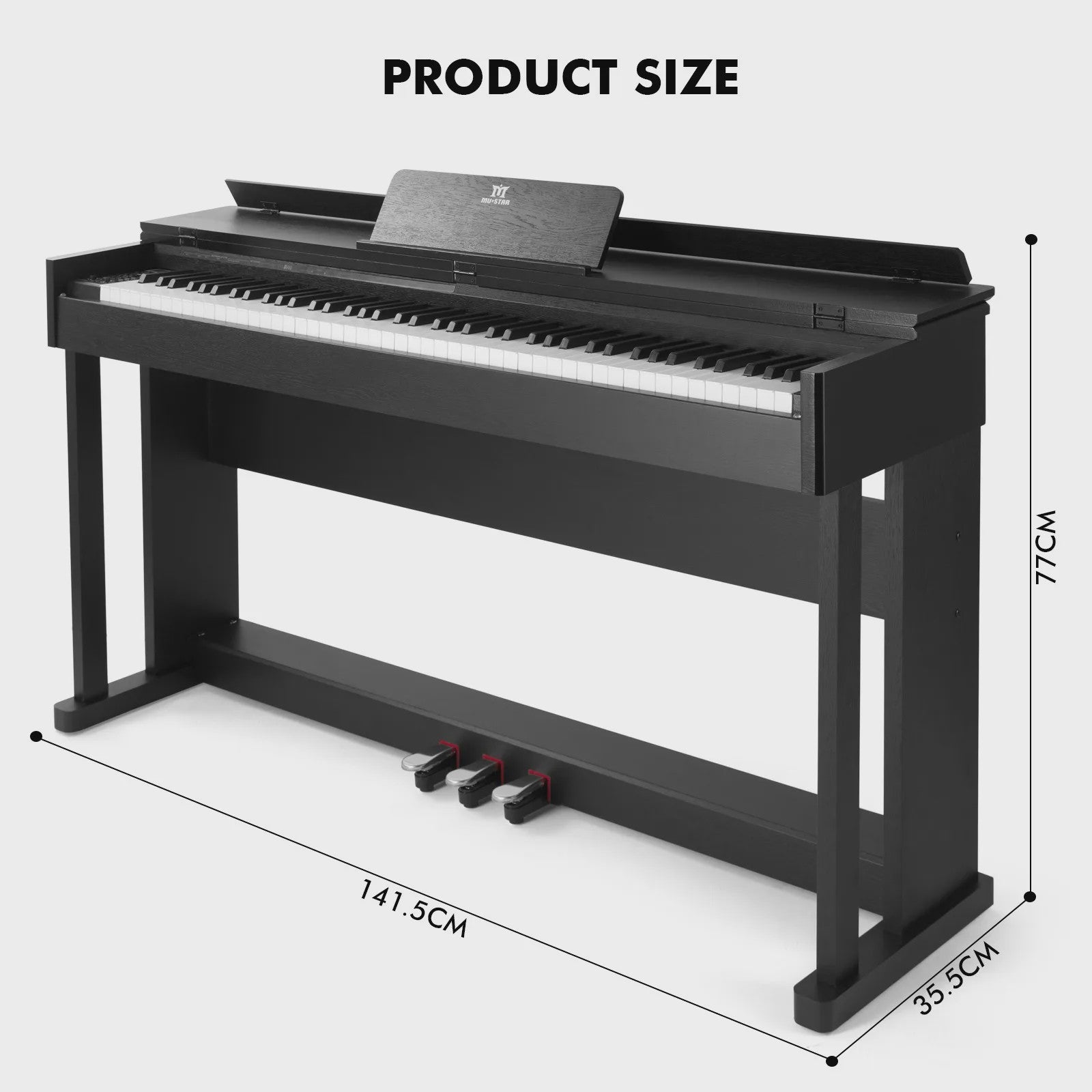 MUSTAR Digitale Piano 88 Toetsen met Hammer Mechaniek & 3 Pedalen - Zwart Houtoptiek