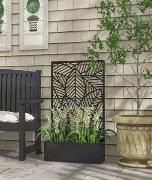 Outsunny Plantenbak met Decoratief Klimrek - Metalen Bloembak op Voet
